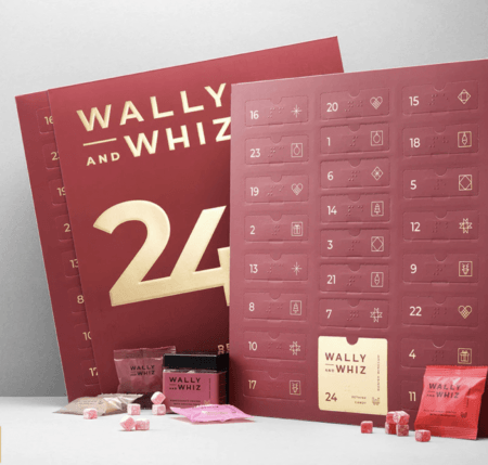 Wally og Whiz' gourmet vingummi i fint kvadratisk design vegansk julekalender til voksne vegan julekalender 2022