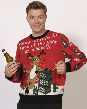 julesweater til julefrokost julesweater til mænd julefrokost med tørstig rensdyr øl julesweater