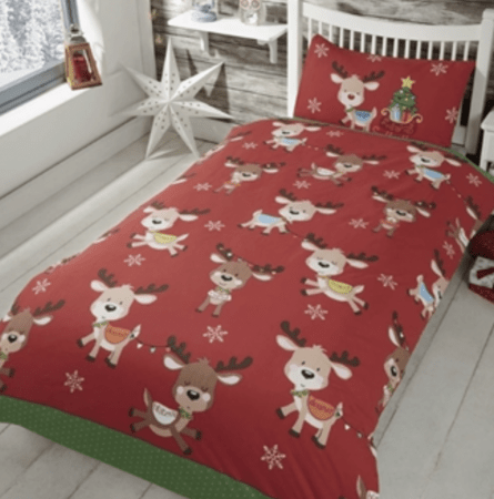 rødt julesengetøj med rensdyr julesengetøj til voksendyne
